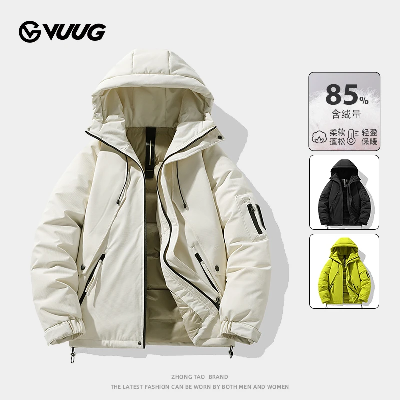 VUUG防水羽绒服男士款冬季外套潮牌连帽加绒加厚户外防风保暖冬装
