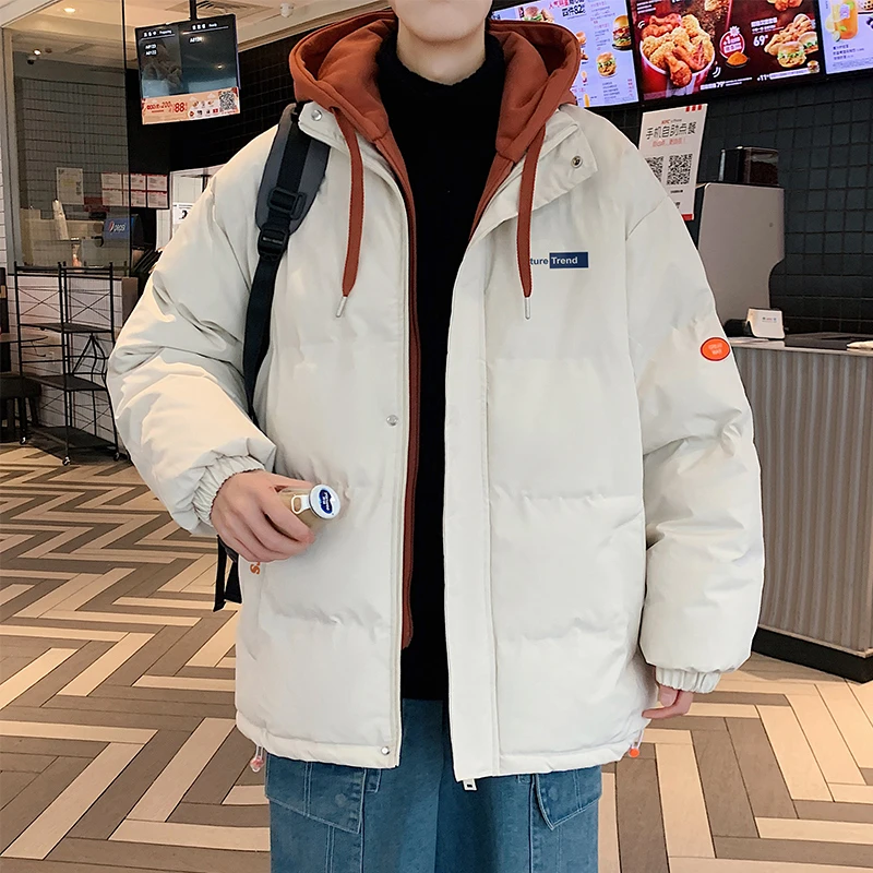 VUUG假两件连帽棉服外套男款秋冬款加厚保暖男士棉袄韩版情侣棉衣