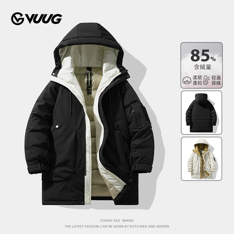 VUUG运动羽绒服男款冬季连帽加绒加厚潮牌户外保暖鸭绒外套高能感