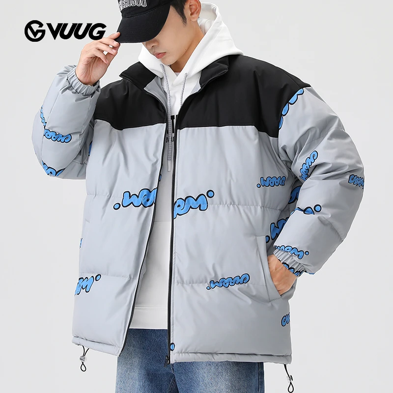拼色立领棉服外套男士2022新款秋冬季加厚印花冬装百搭宽松棉衣男