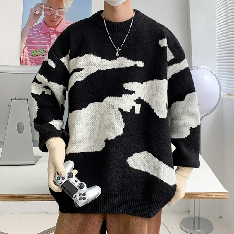 圆领毛衣男士秋冬季潮牌潮流宽松慵懒风休闲加厚套头针织衫毛线衣