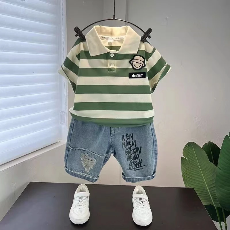 【S2025】男孩男童夏装套装洋气短袖Polo衫儿童帅气衣服潮童装