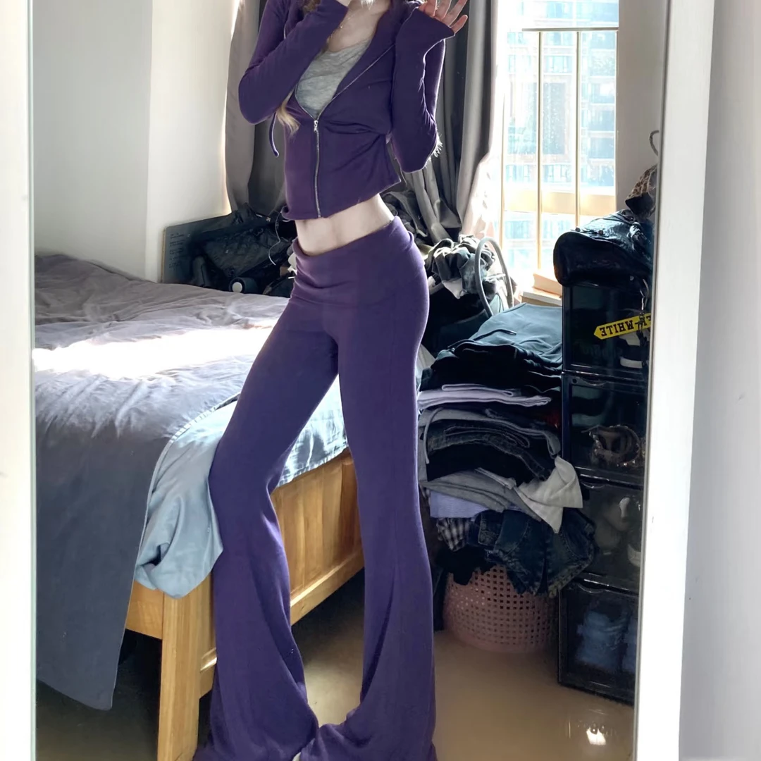 磨毛连帽打底套装女冬2024新款ins拉链保暖修身针织套装时尚健身