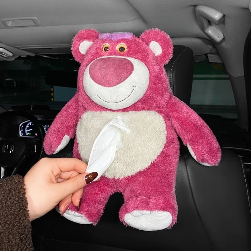 草莓熊纸巾包脏脏熊玩偶车载抽纸盒家居抽纸包汽车装饰汽车摆件