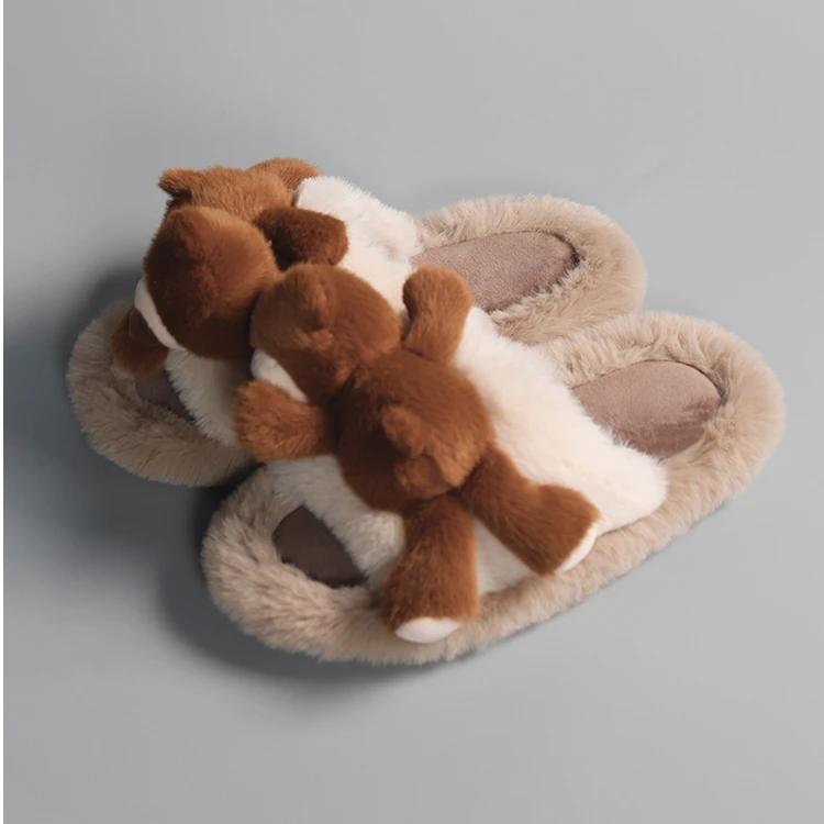 【况野】设计款个性毛毛拖 【摩卡熊】 长绒可爱居家外出拖鞋毛绒拖