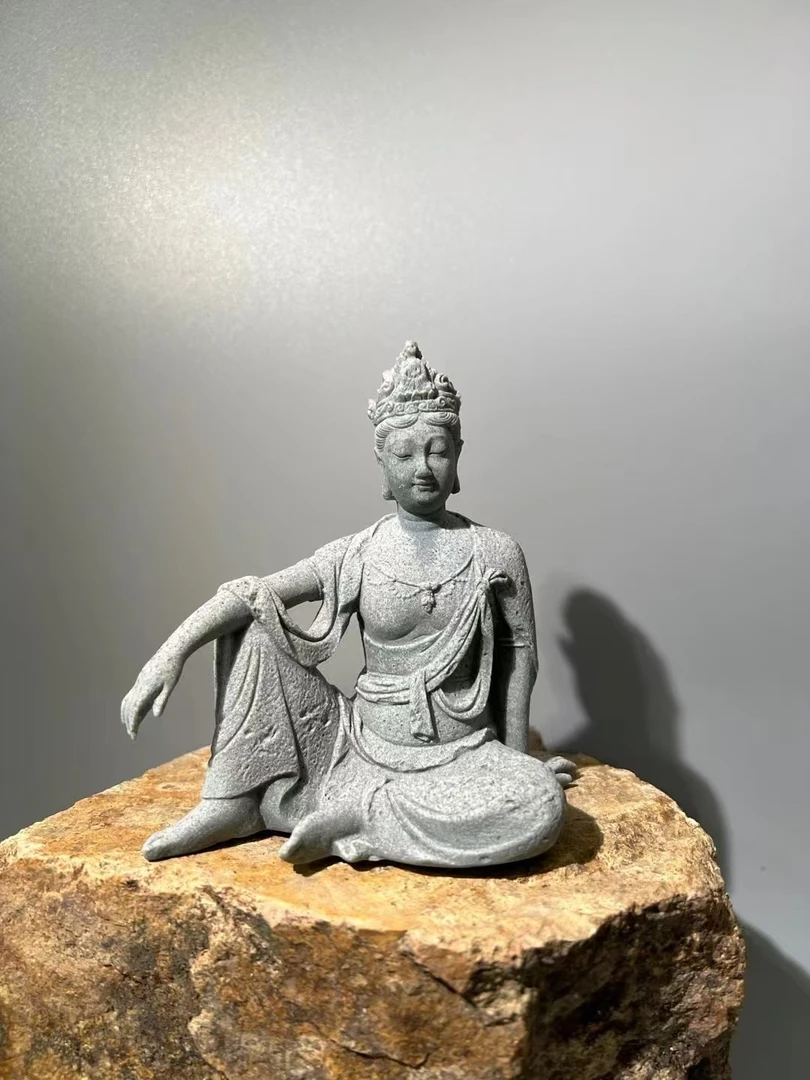 新中式水月观音禅意茶宠摆件玄关创意摆件雕刻茶桌摆件水池造景