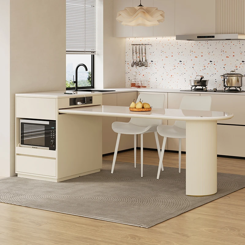 易可【奶油风】岛台餐桌一体可伸缩家用客厅多功能现代简约法式轻奢