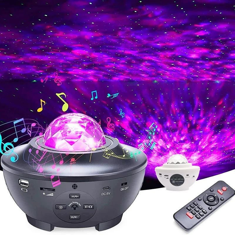 星空投影灯蓝牙音乐灯满天星水纹灯激光镭射闪光氛围投影仪小夜灯