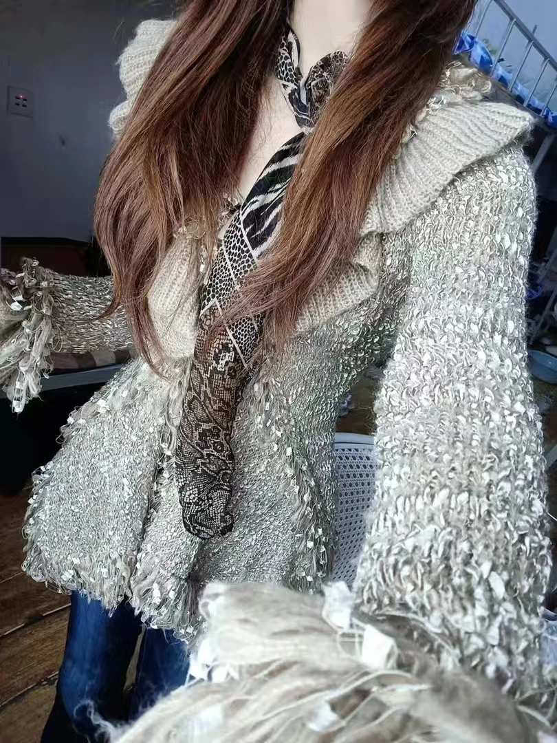 亚比风千禧辣妹慵懒一字肩镂空复古毛衣女纯欲风设计感秋冬百搭