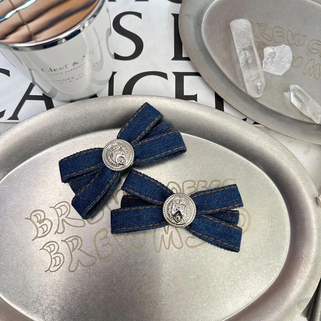 Mi33 韩版饰品 复古牛仔蝴蝶结鸭嘴夹边夹 单只 J16064091