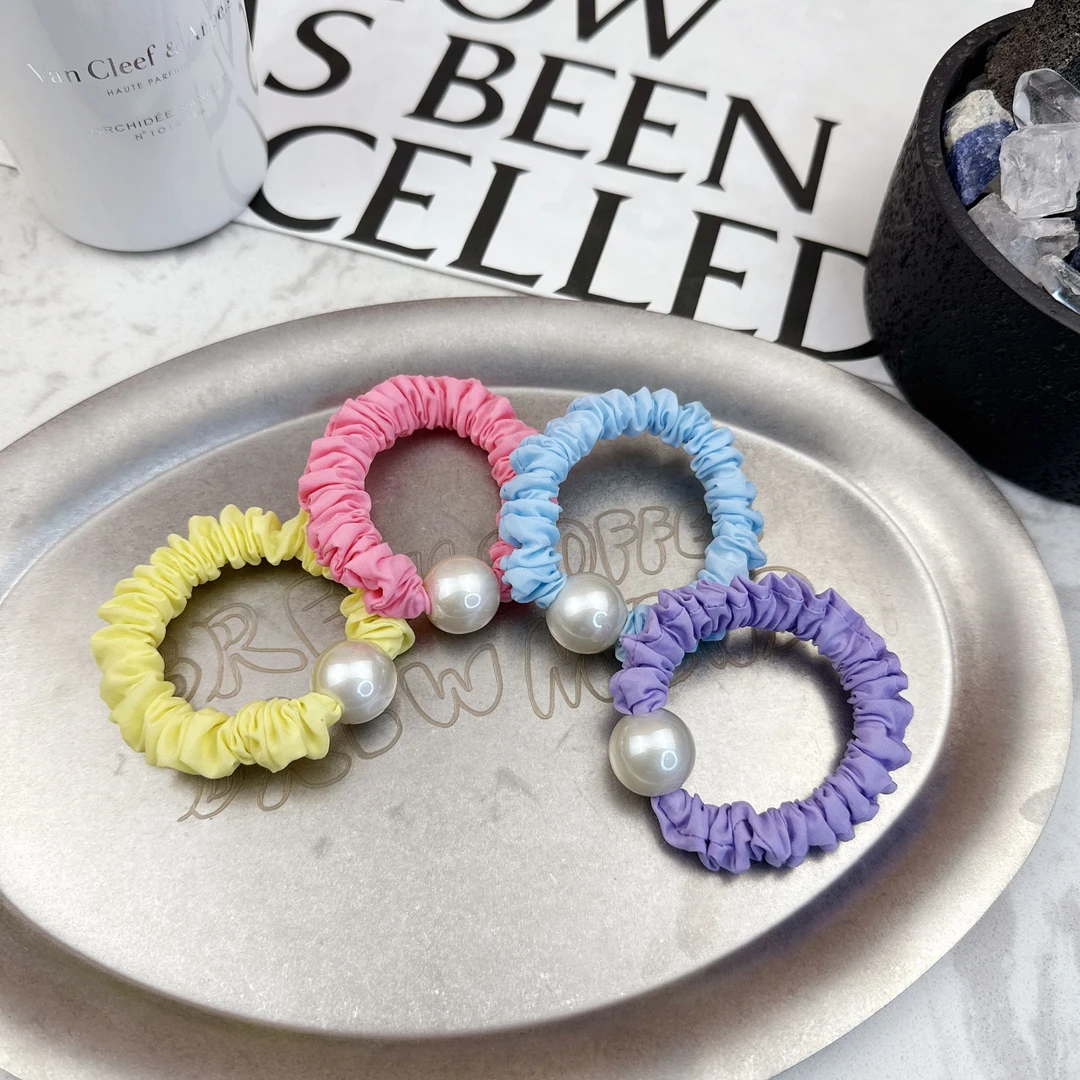 Mi33 韩版饰品 彩色珍珠高弹力小肠发绳发圈（四色一组）Q99054080
