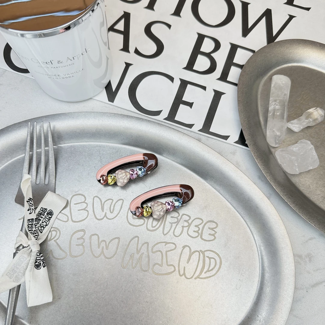 Mi33 韩版饰品 撞色彩色爱心闪钻碎发边夹鸭嘴夹 单只 J12059113