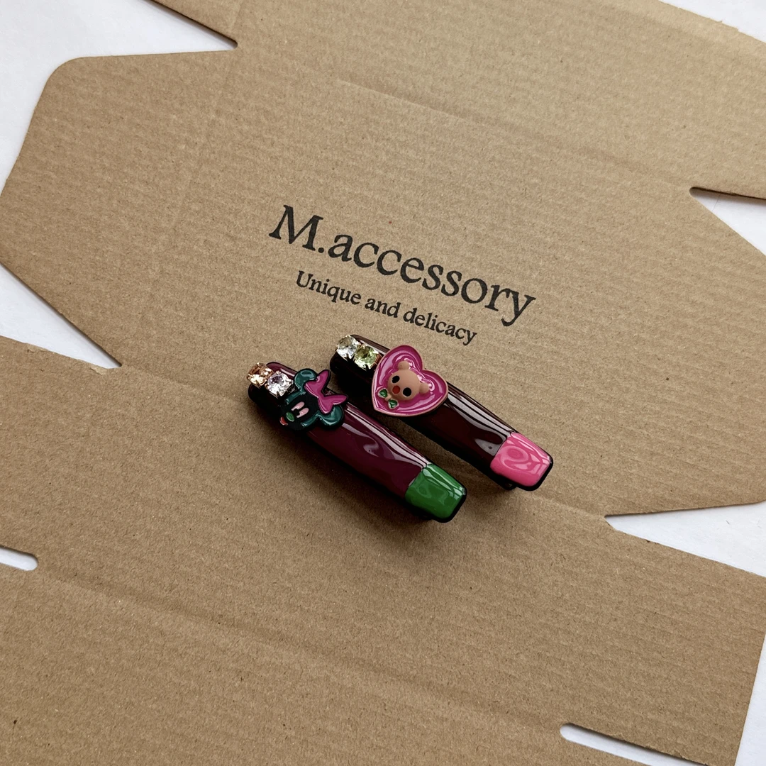 Mi33 韩国饰品 爱心小熊mini边夹鸭嘴夹（一对） J12064212