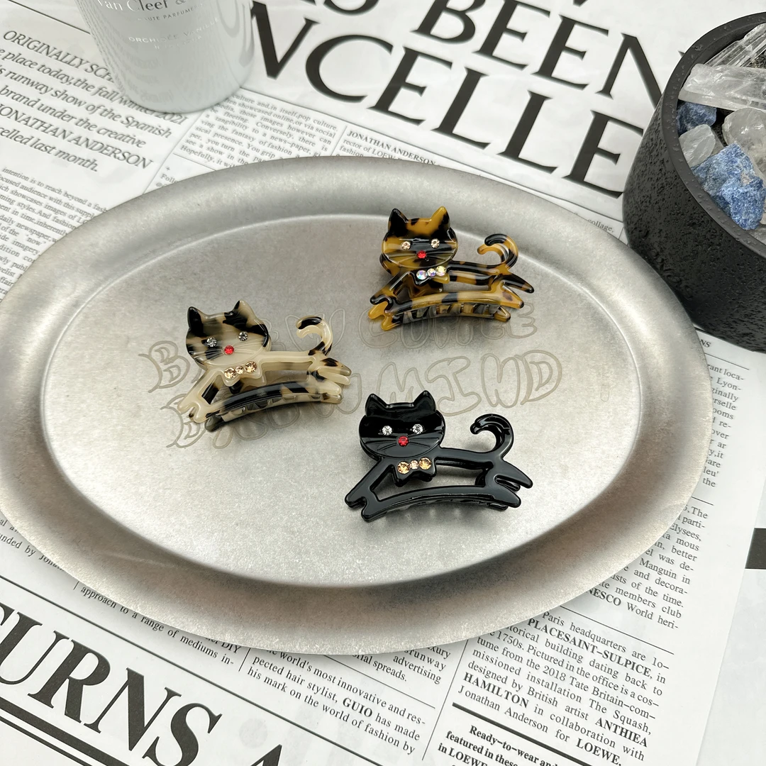Mi33 韩版饰品 彩钻小猫花纹小号鲨鱼夹抓夹  Z88059069