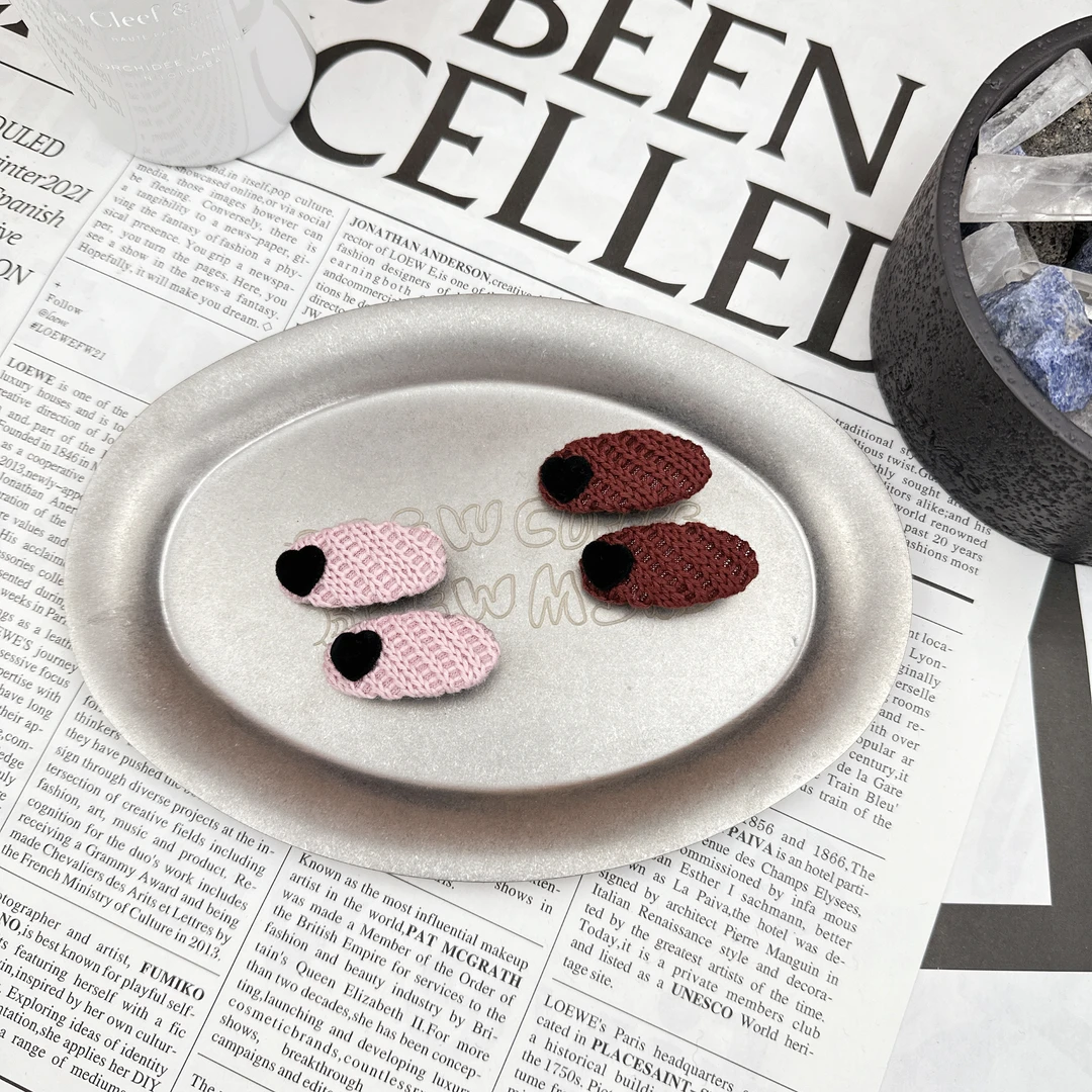 Mi33 韩版饰品 手工布艺针织爱心鸭嘴夹边夹（一对）J88057198