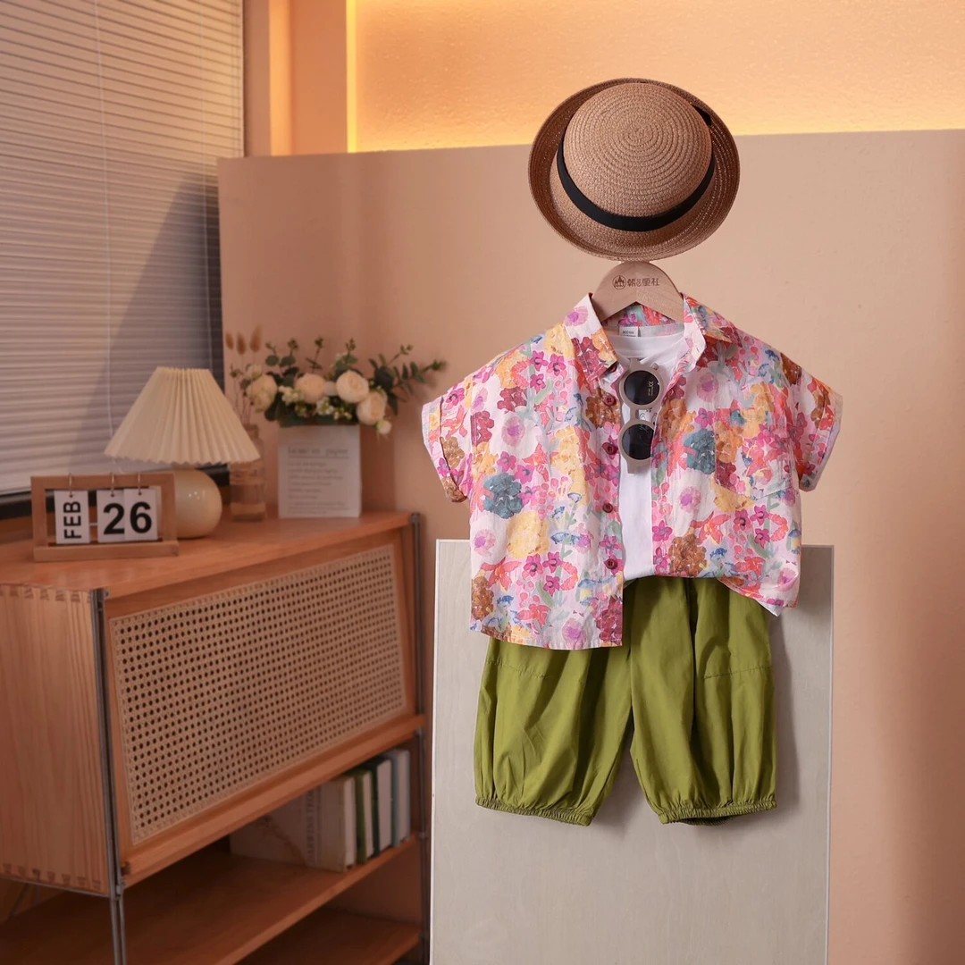 夏款童装单件衬衫潮童童装店洋气时尚印花男女童满印夏季中性