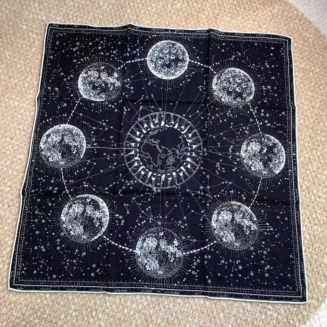 ZS643【70丝毛方巾】黑星座月亮 丝毛手工卷边四季百搭女士方巾围巾