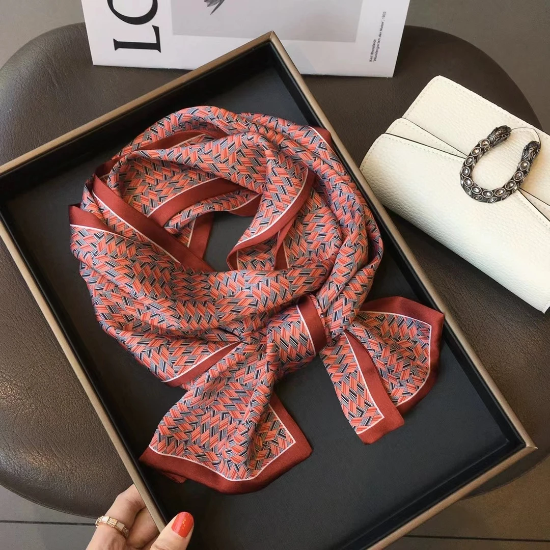 ZS418【145素绉缎飘带】法式红菱格 桑蚕丝四季百搭女士双层飘带