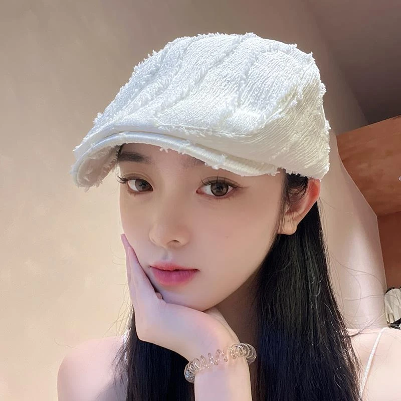 日系韩版网红款前进帽子女时尚纯色贝雷帽文艺复古报童画家帽