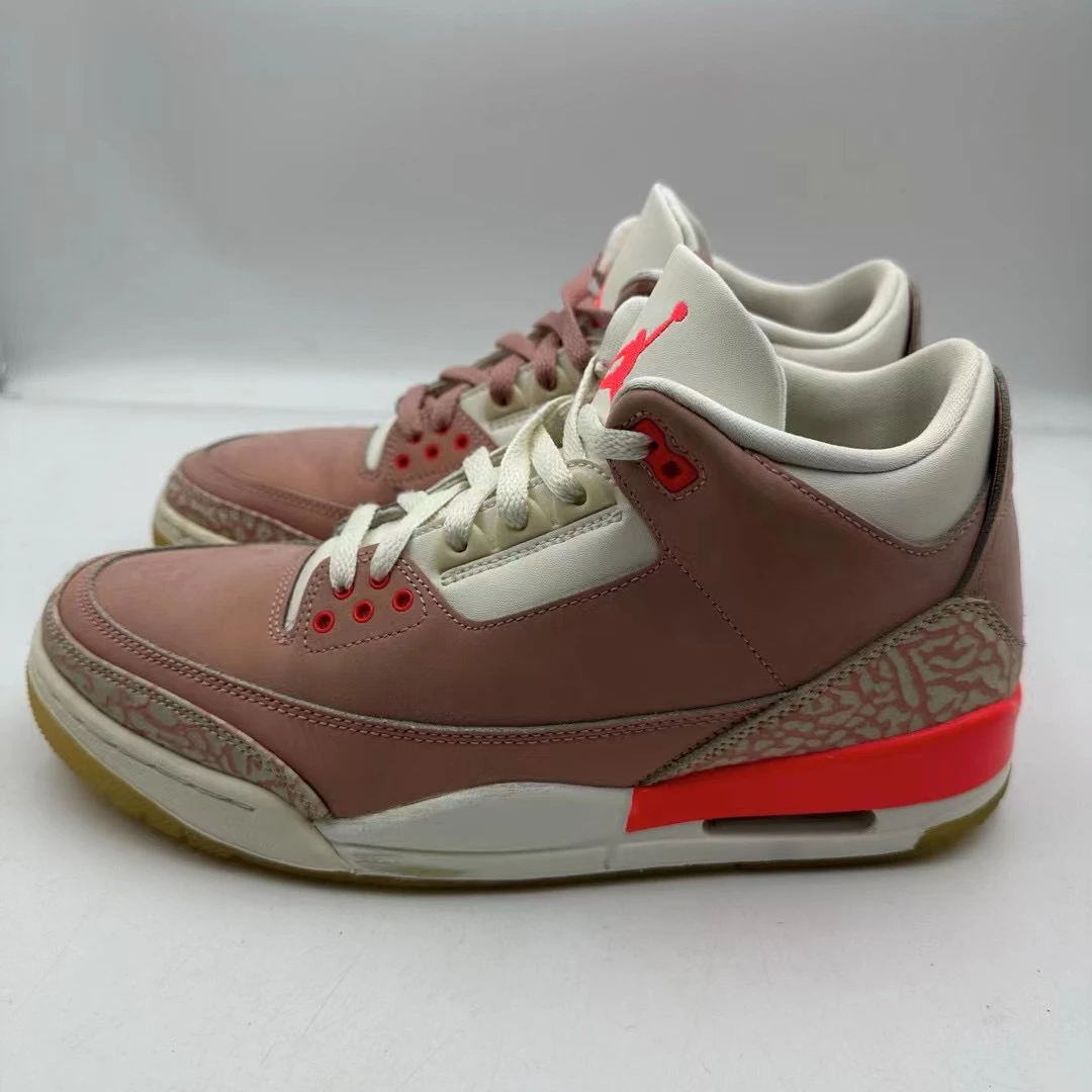 90新 42.5码 侧底爆漆 Air Jordan 3 休闲鞋 锈粉红 公价2649