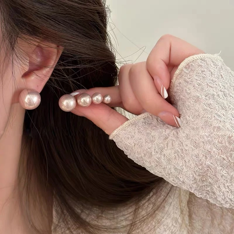 非金属仿珍珠耳饰 A055轻奢高级感扁圆耳钉爆款小众设计简约气质