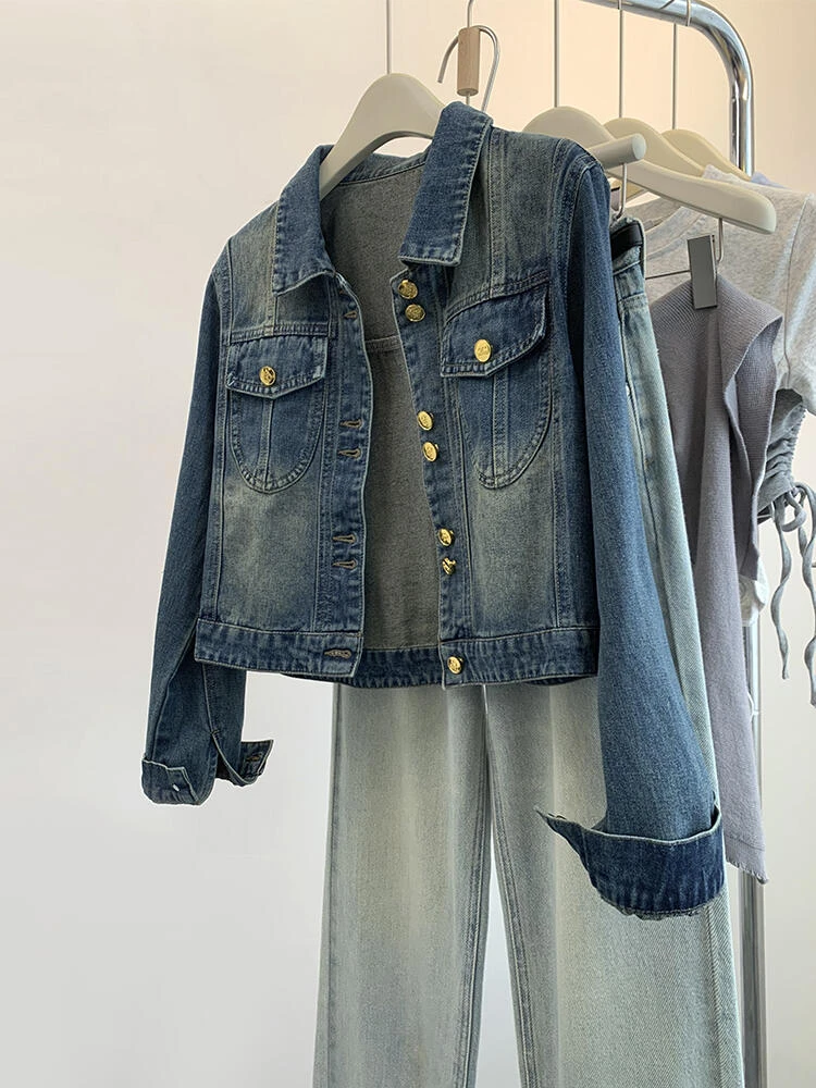 牛仔外套正肩女新款2024秋季爆款今年流行欧货复古短款牛仔服上衣