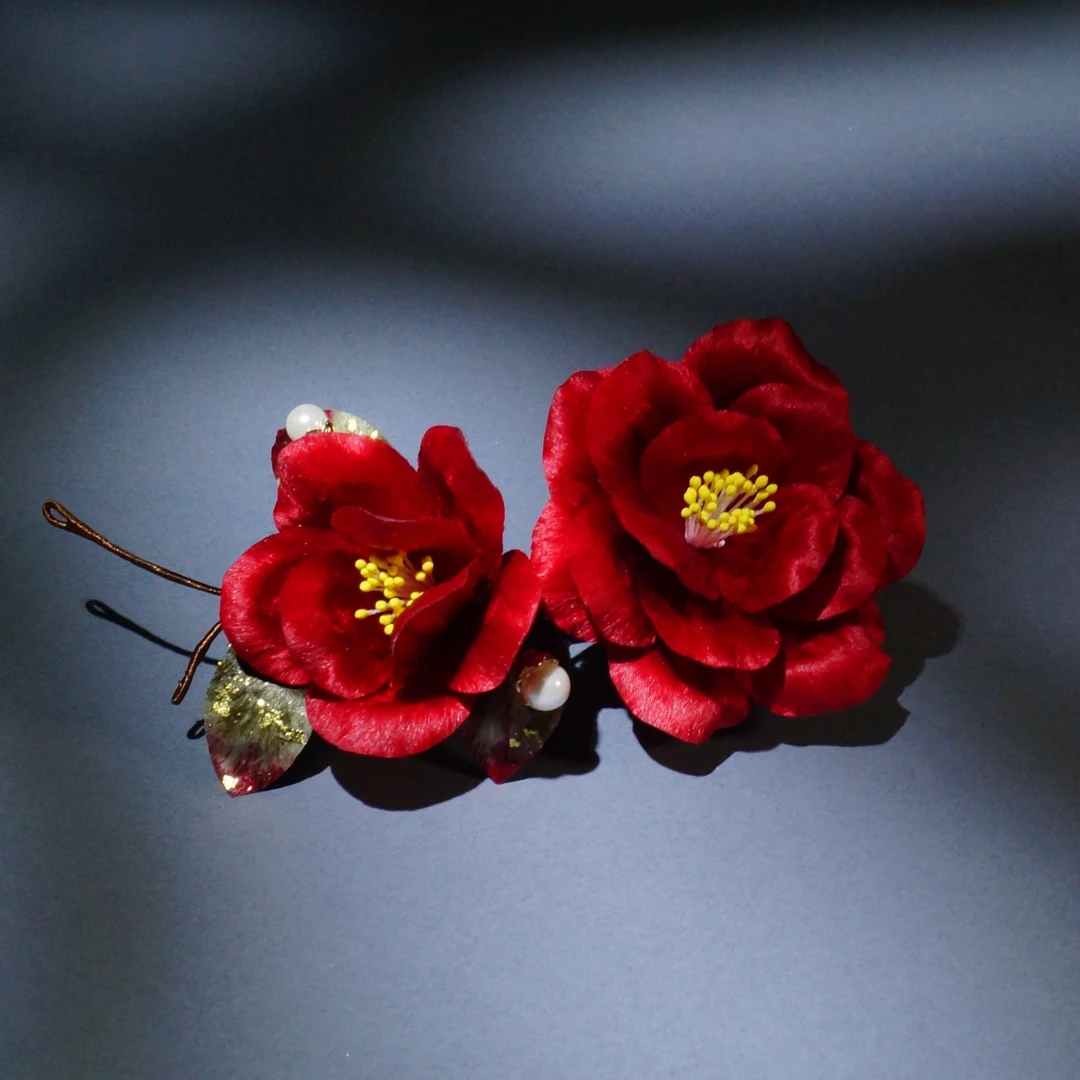 小师妹【红山茶】新款绒花气质山茶花发夹簪娘手工超仙气国风