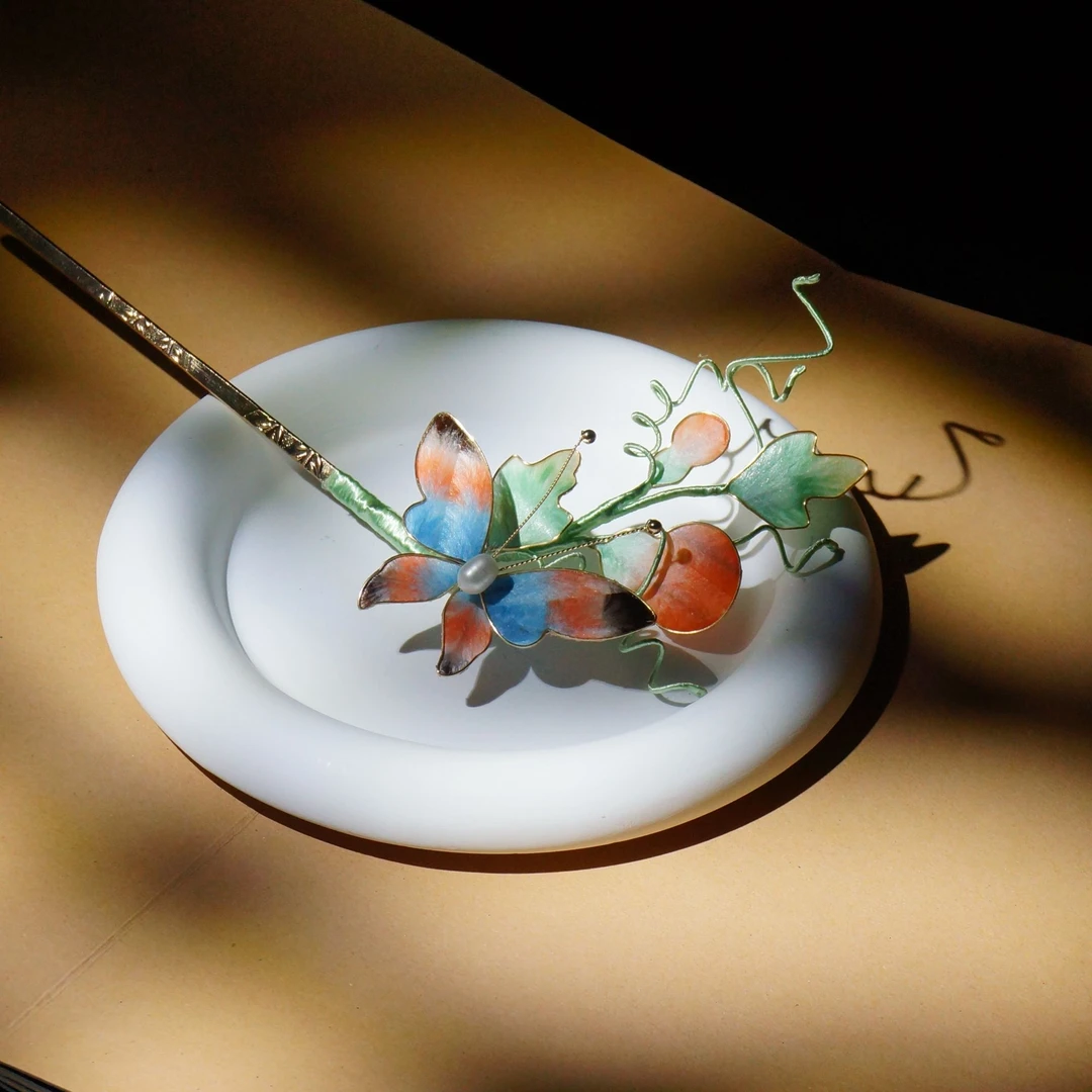 小师妹【葫芦娃】掐丝绒花蝴蝶发钗发簪簪娘手工超仙气国风设计