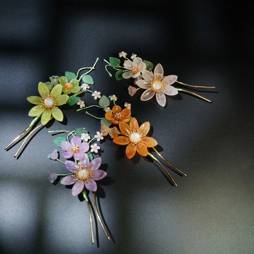 小师妹【小辞】新款天然石发钗簪娘手工超仙气国风