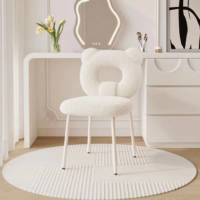 奶油风化妆椅网红ins餐椅卧室梳妆椅子化妆凳子轻奢邦尼熊梳妆凳