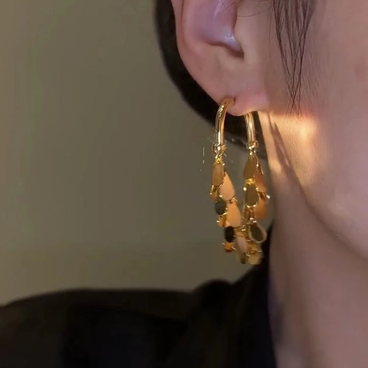 锌合金耳饰 高级感金属亮片流苏耳环女轻奢小众设计时尚百搭耳饰