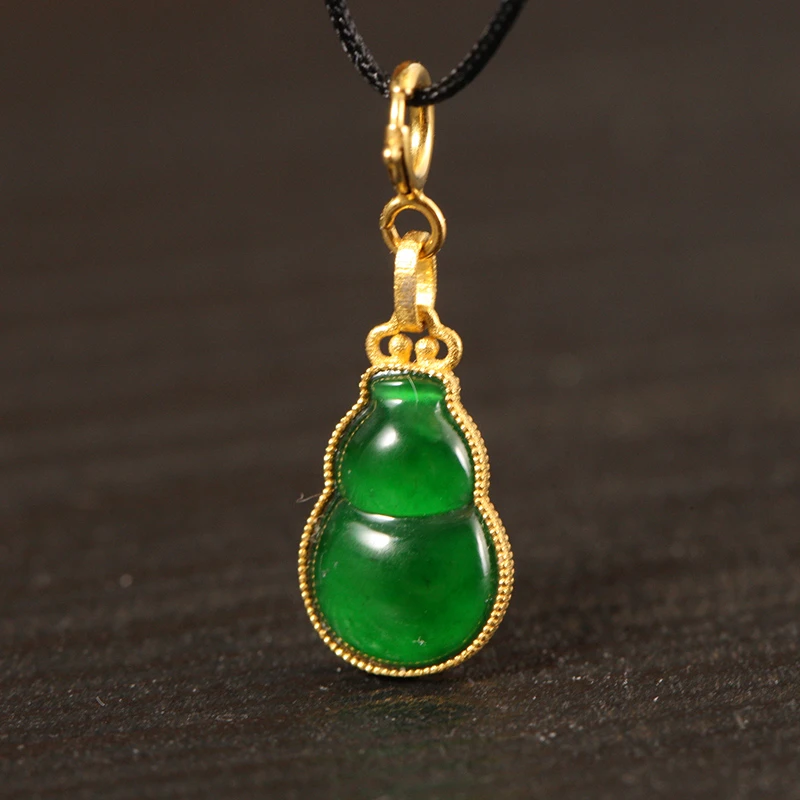 【叶叶珠宝】347 18k金镶嵌 翡翠葫芦 挂件吊坠 13*7*4mm