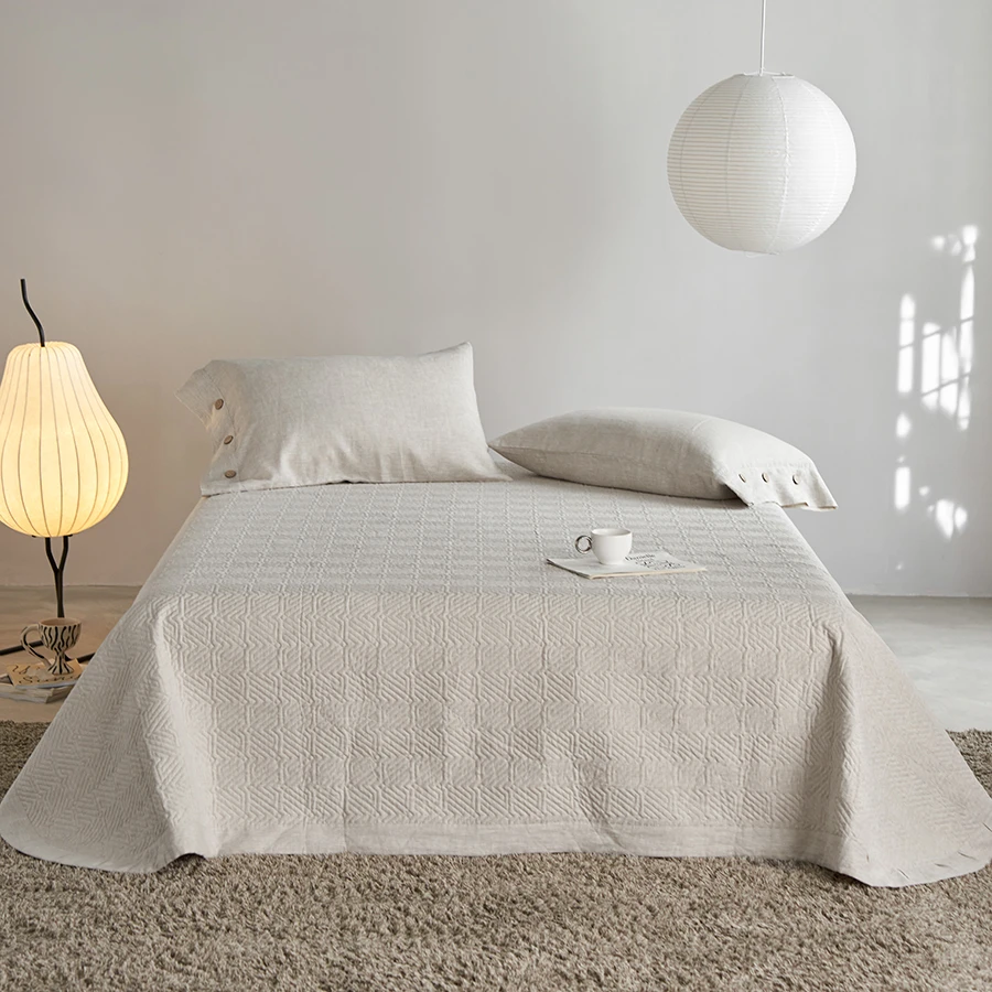 【经典亚麻床盖三件套】比利时亚麻床盖 纯色加厚夹棉亚麻床单 外贸