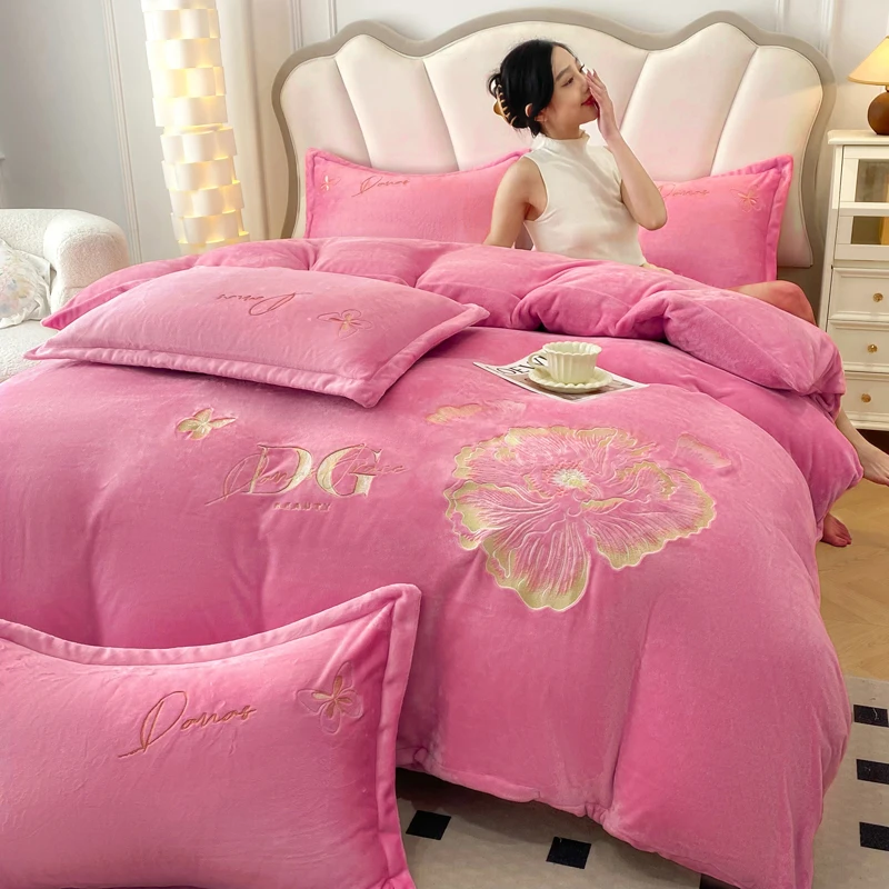 a类牛奶绒床上四件套冬季珊瑚绒法兰绒床单被套上面加绒2023新款