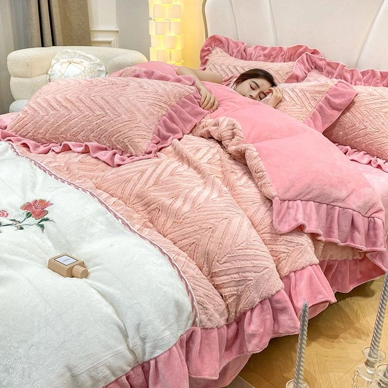 2024新款牛奶绒9斤床上四件套冬季加厚保暖双面珊瑚法兰床单被套