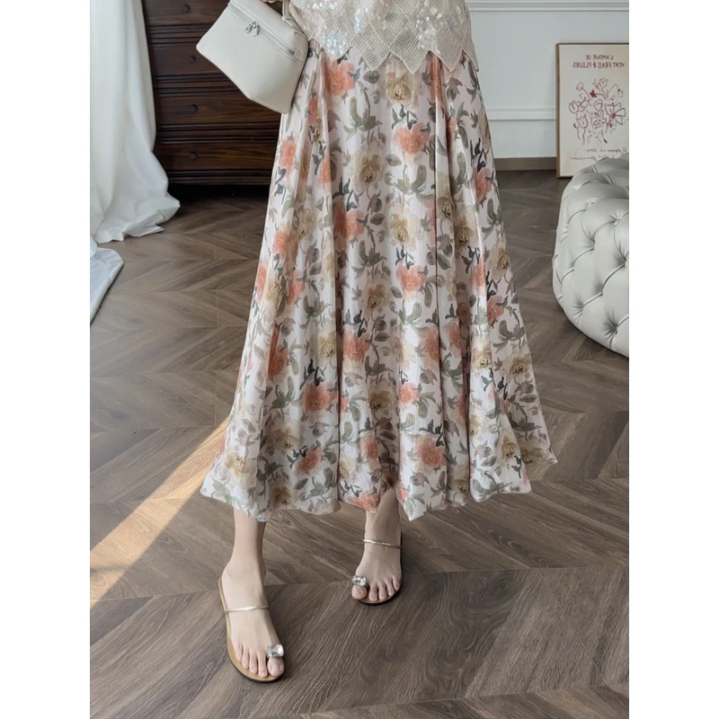 张涩涩 25 SS“盛世玫瑰”手绘感印花 A字版兜兜半身裙伞裙