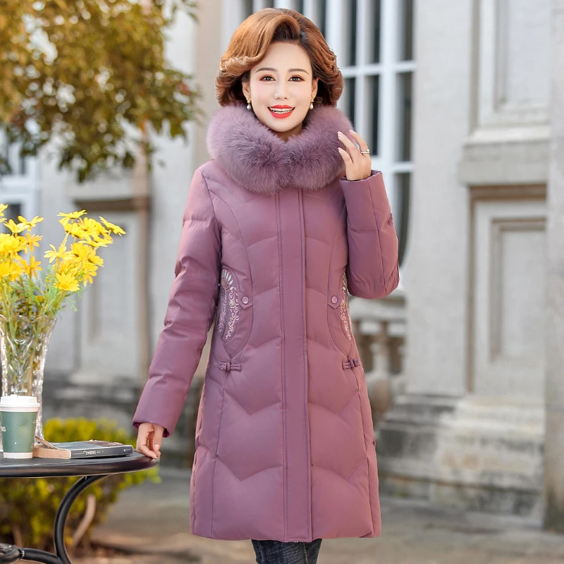 L-5XL妈妈装冬装羽绒服洋气时尚外套真毛领保暖中老年女装 aa3025