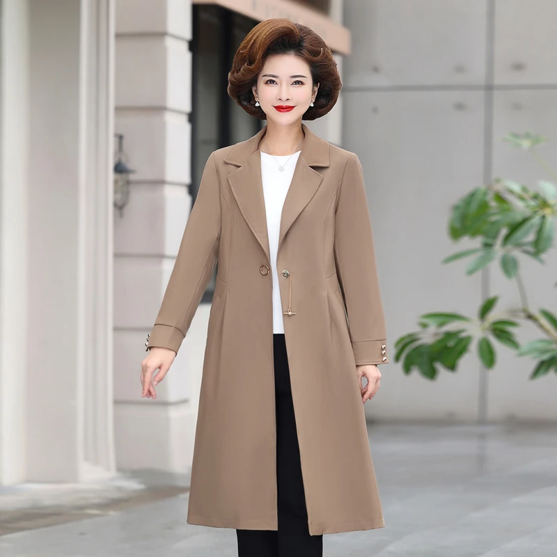 HH XL-5XL 新款妈妈春秋外套时尚洋气高贵中老年女风衣大衣 a9732