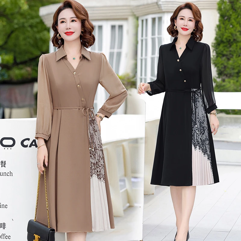 L-4XL  2024年新款妈妈秋装连衣裙时尚高贵中老年女装裙子aa2103