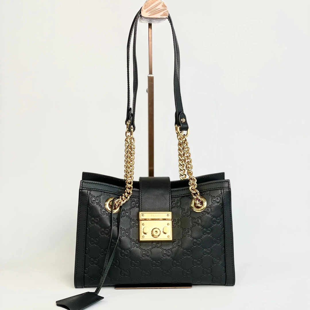 99新 GUCCI/古驰 甄宝98新padlock单肩包斜挎黑色时尚百搭8382