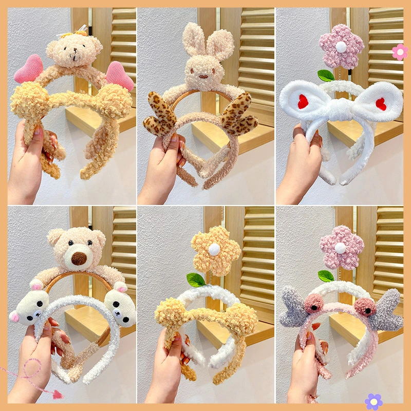 韩式秋冬新款洗脸发箍可爱鹿角小熊兔耳朵毛绒头箍韩版少女发饰