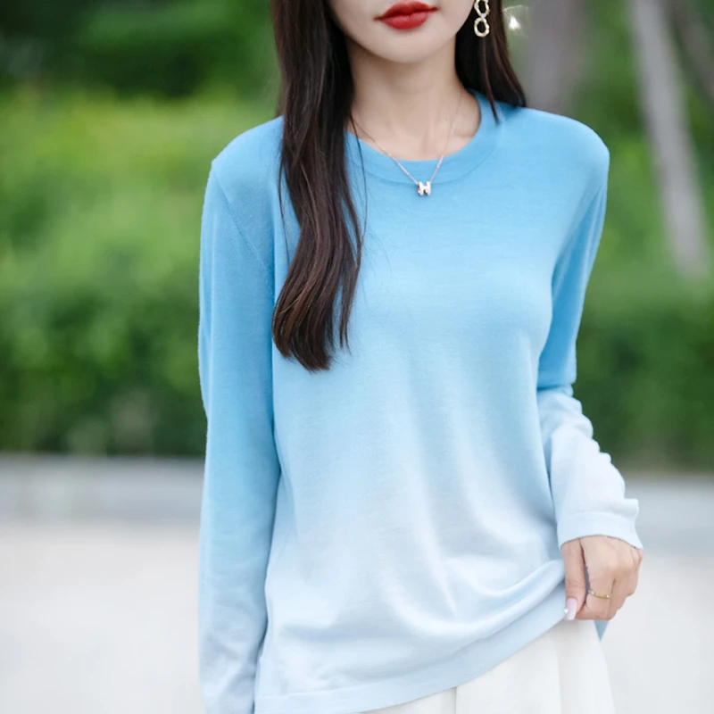 高级百搭圆领长袖宽松慵懒打底衫女装春秋2025新款时尚针织上衣