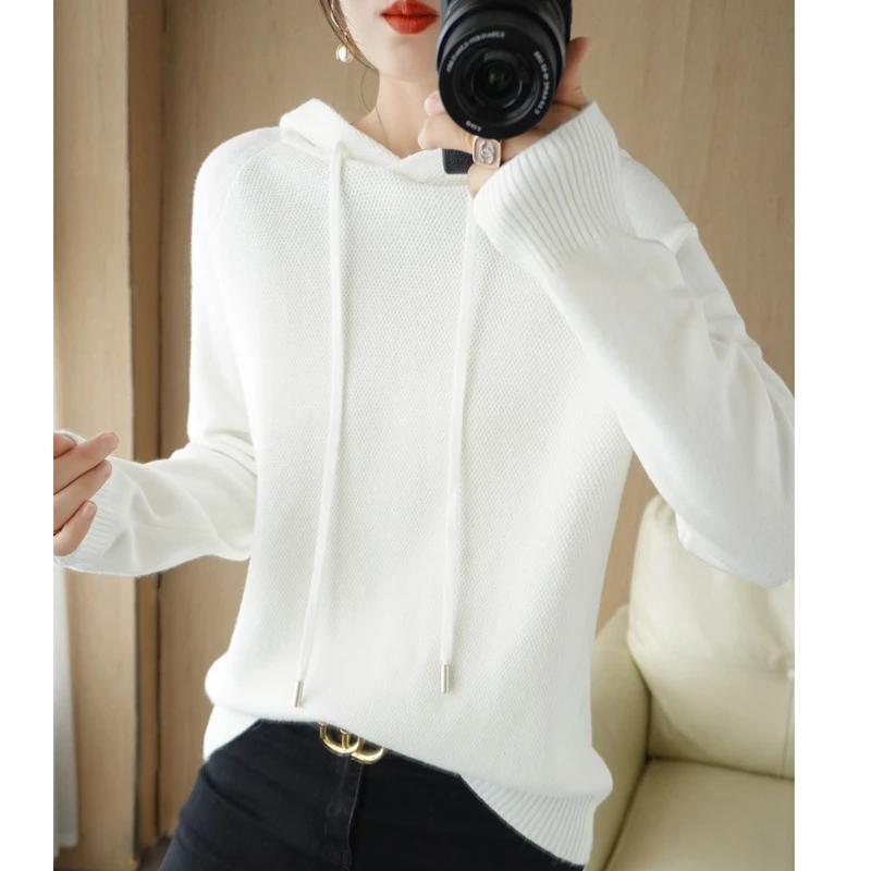 秋冬新款连帽卫衣女加厚毛衣上衣百搭保暖羊毛衫宽松大码针织衫