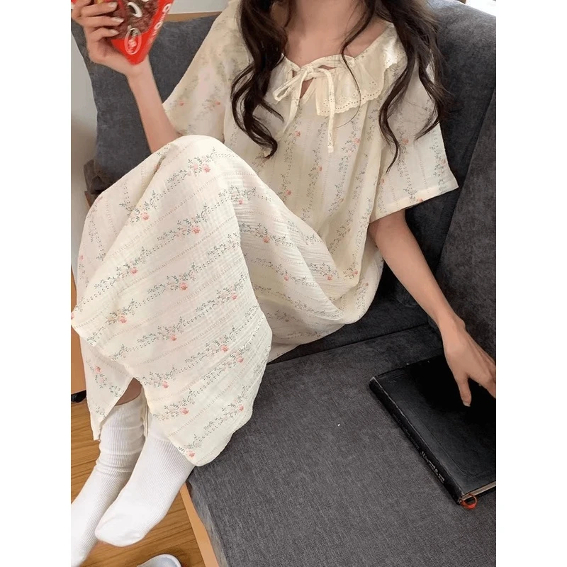 【短袖睡裙合集】纯棉吸汗套装女家居服双层全棉婴儿软棉纱