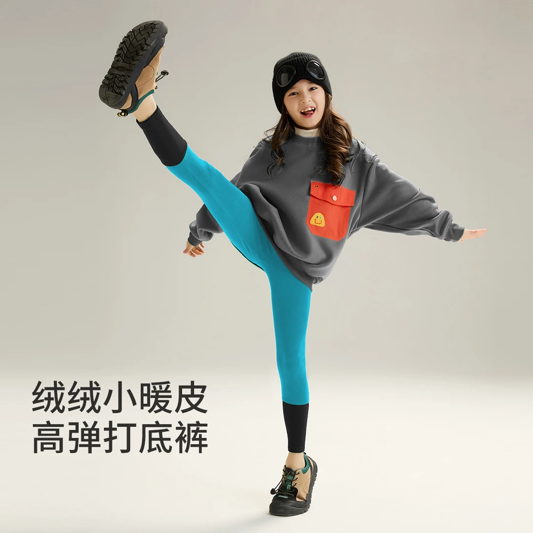 2024加绒新款女童打底裤绒绒小暖皮加厚打底裤可日常可运动中大童