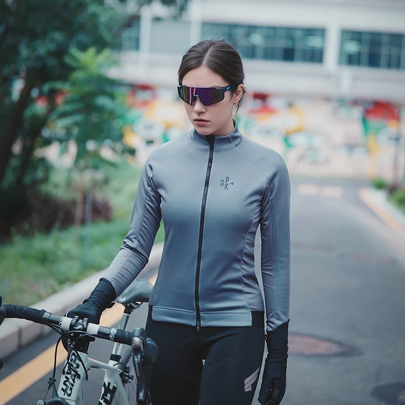 思帕客女子厚款秋冬防风保暖骑行服-(子弹银）
