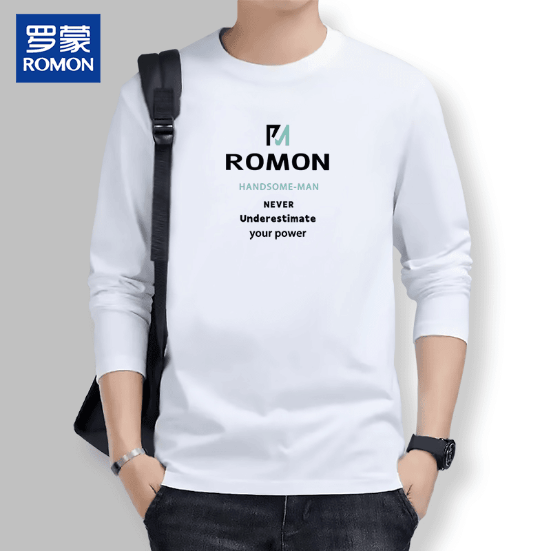 Romon/罗蒙【买一送一】男士纯棉长袖T恤休闲百搭宽松内搭打底卫衣