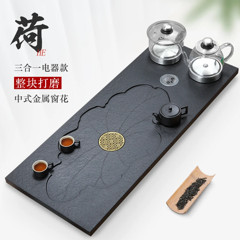 东方后天然新款家用乌金石茶盘全自动一体带烧水壶大茶台家用茶盘