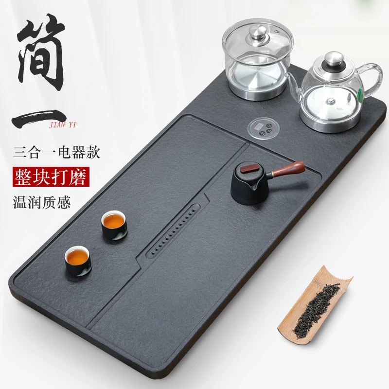 东方后乌金石茶盘全自动带电磁炉烧水壶石茶台一体天然石头家用大