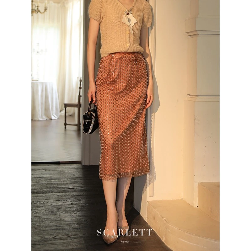 【8月第三期】你的呵呵  带缀饰绢网中长半身裙